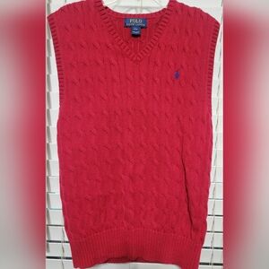 Ralph Lauren Red Cable Knit Boys Sweater Vest Size Large 14-16